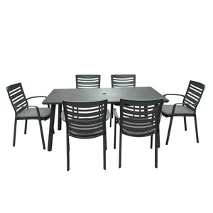 6 Seat Rectangular Table Garden Dining Set CarbonPewter